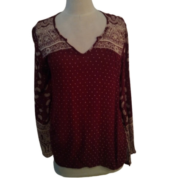 Angie Women's Loose Sleeve Blouse, Cranberry/Ivory Size Medium - Picture 1 of 7